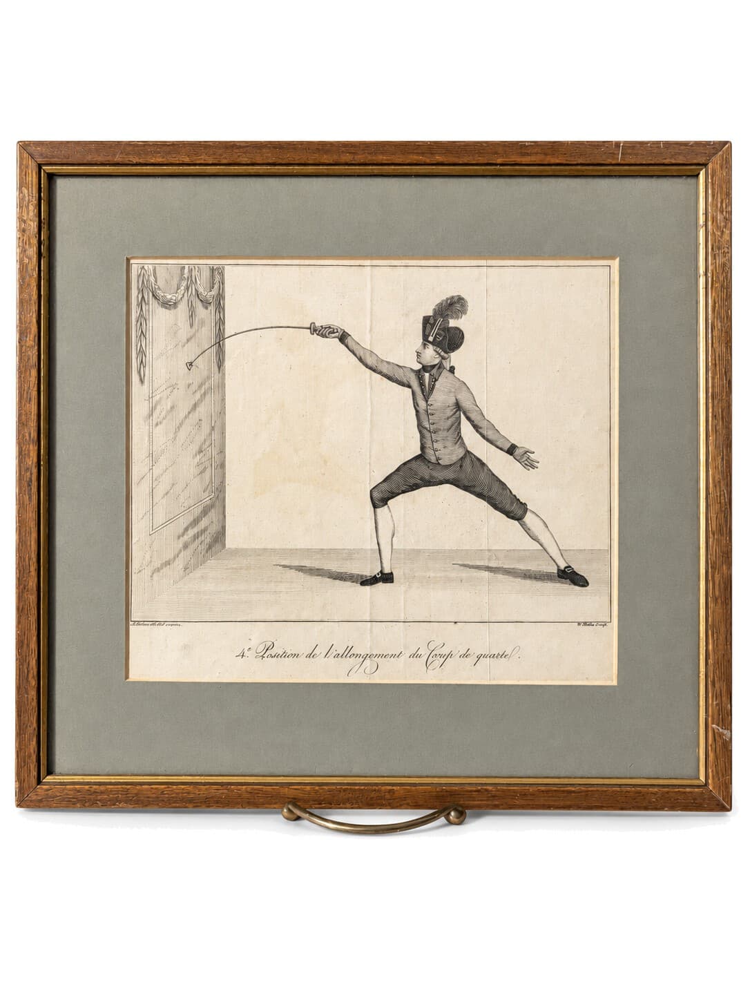 Antique 1780 Fencing Engraving William Blake Coup de Quarte Framed